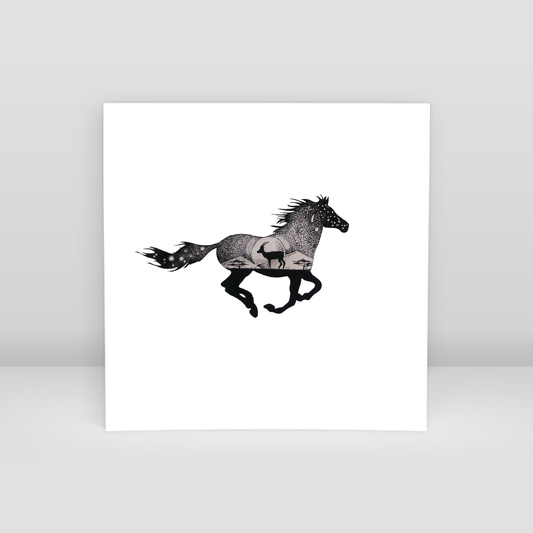 Double exposure horse - Art Print