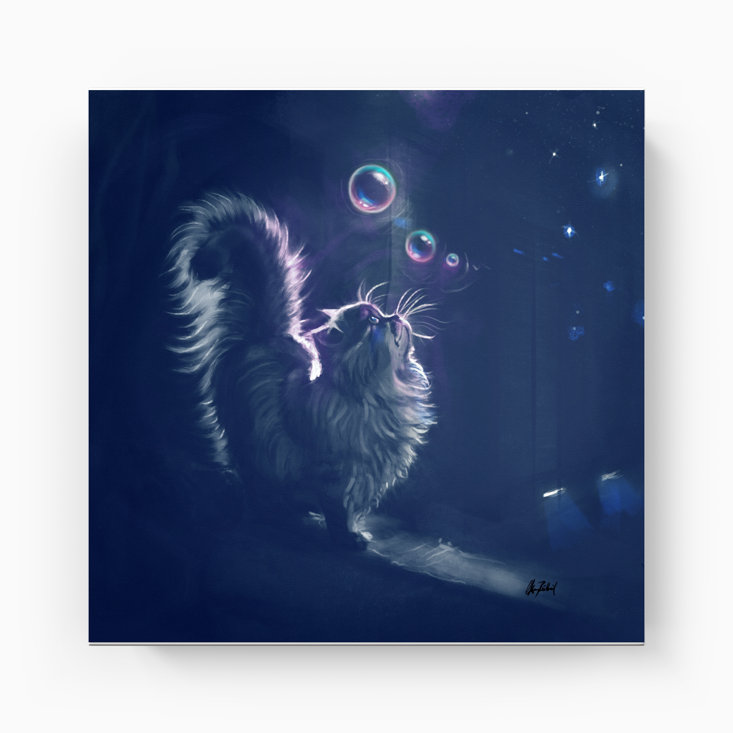 gece ve kedi - Kanvas Tablo