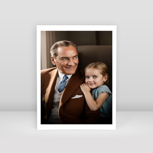Atatürk ve kız çocuğu (AI) - Art Print
