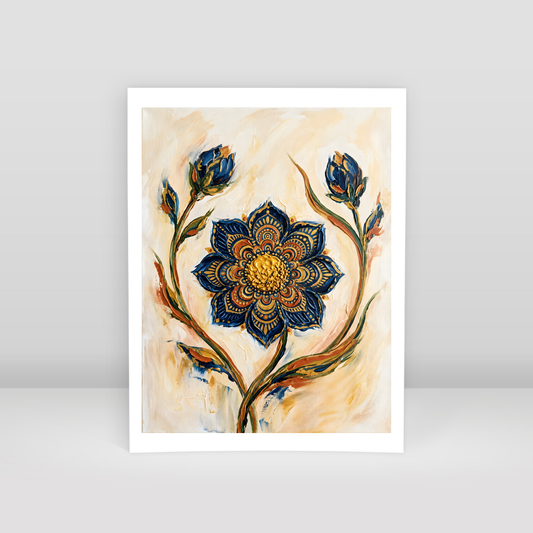 Mavi Petaller Arasında Altın Işık - Art Print
