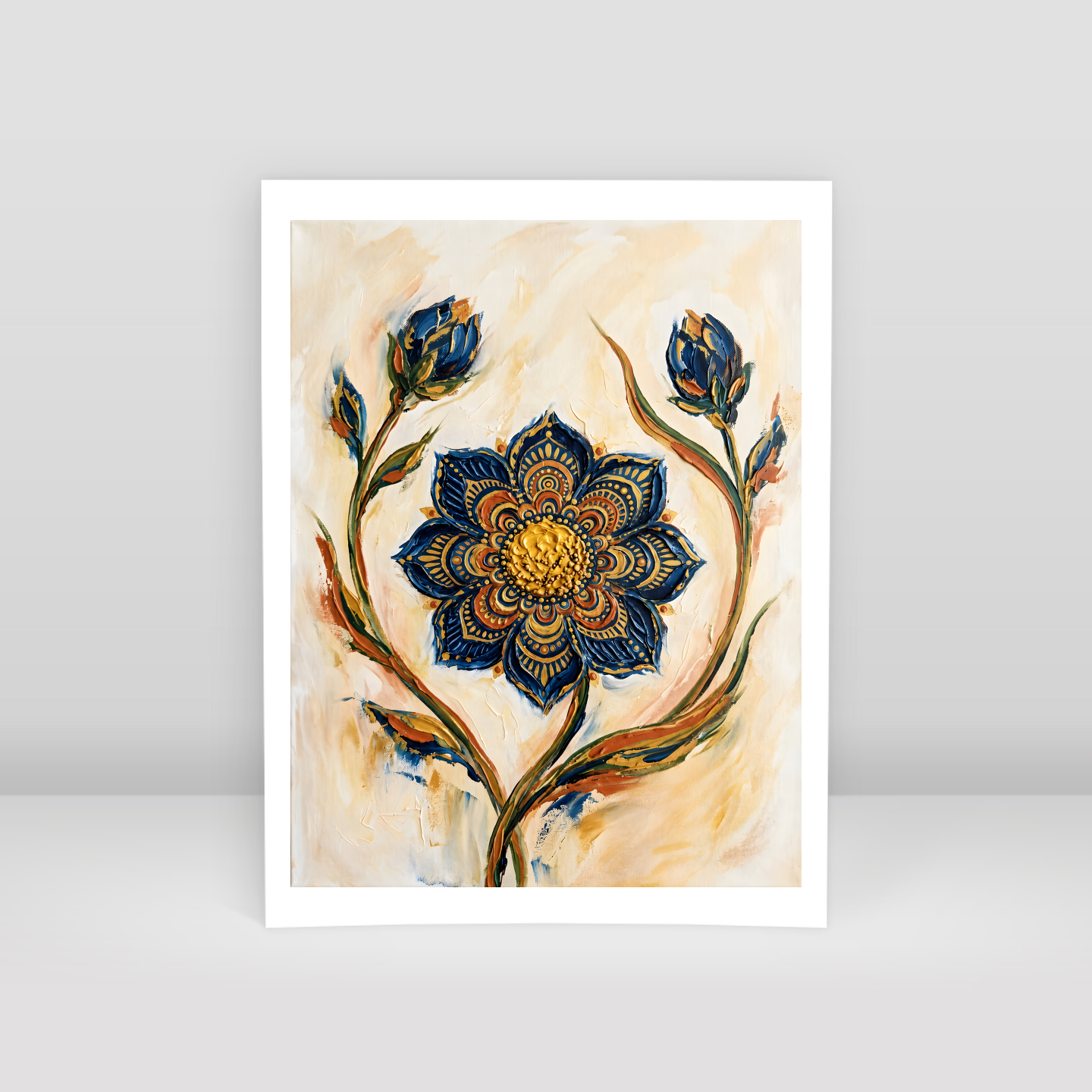 Mavi Petaller Arasında Altın Işık - Art Print