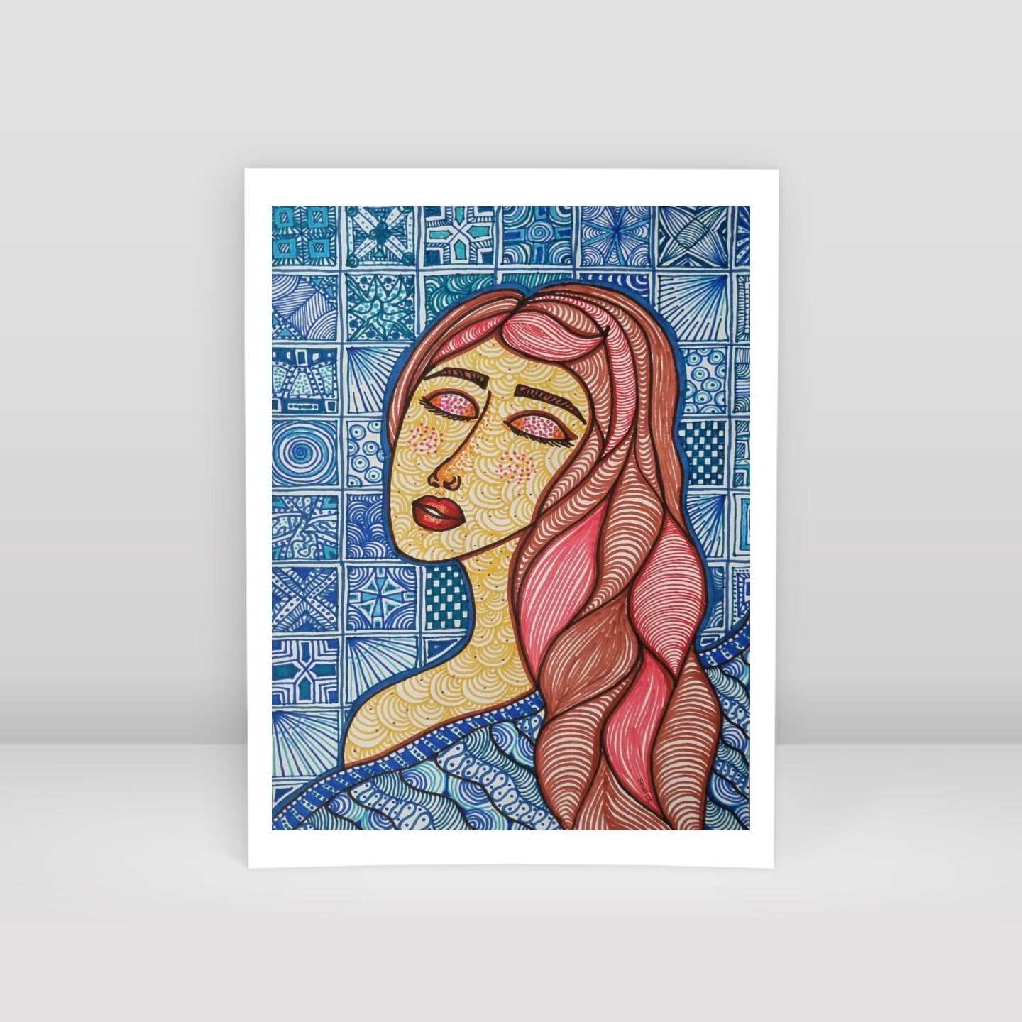 Duyguların Mavi Tınısında Kadın 3 - Art Print