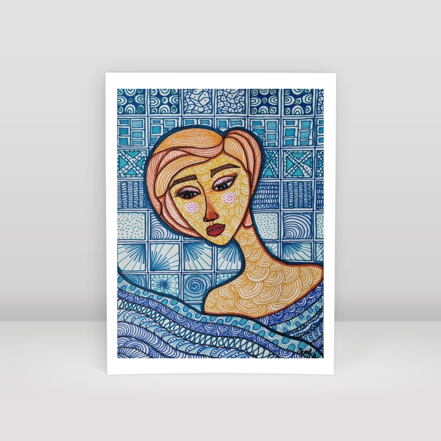 Duyguların Mavi Tınısında Kadın 1 - Art Print