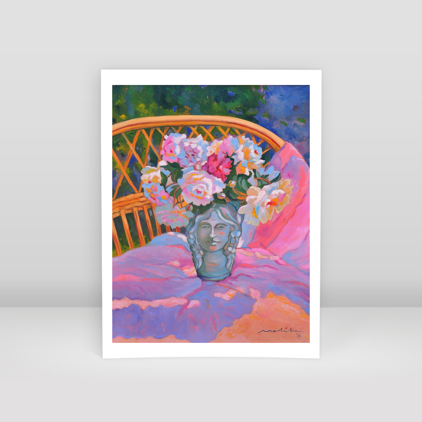 Yüzlü vazoda güller - Art Print