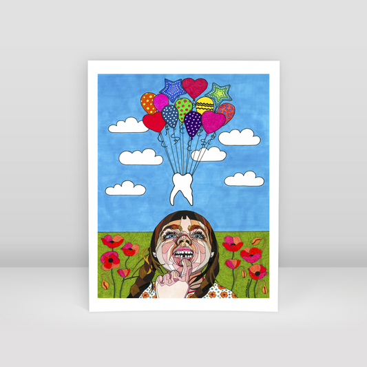 baby teeth on a trip with balloons - Art Print